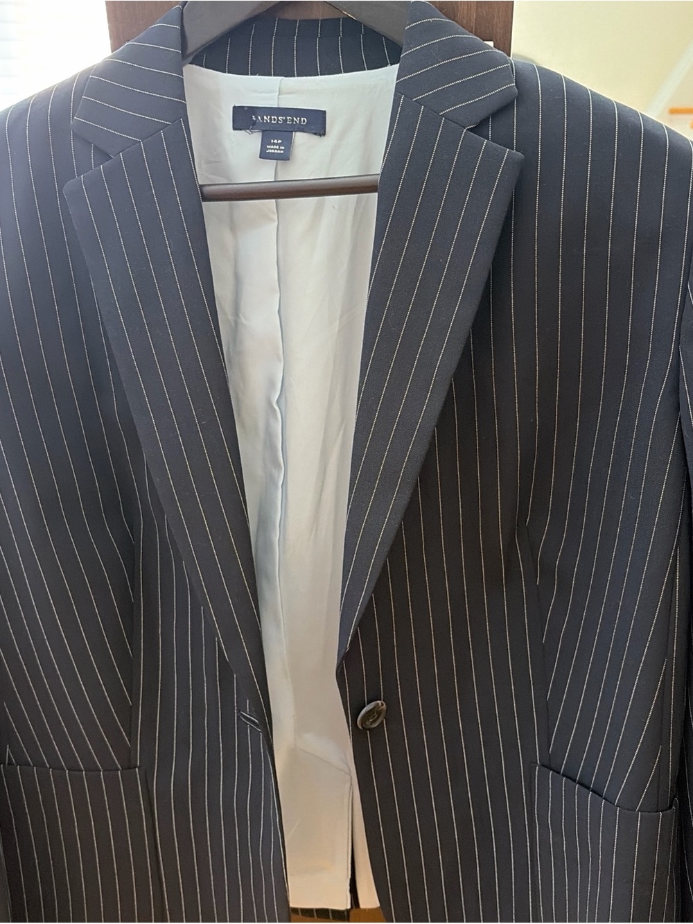 Lands' End Black Pinstripe Single-Button Blazer